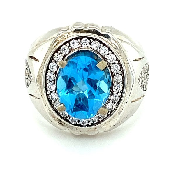 Blue Topaz 3.10ct Platinum Finish Silver Ring